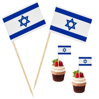 100 Pcs Israel Flag Israelis Toothpick Flags, Cocktail Picks Mini Stick Cupcake Toppers Country Picks Party Decoration Celebration Cocktail Food Bar Cake Flags 