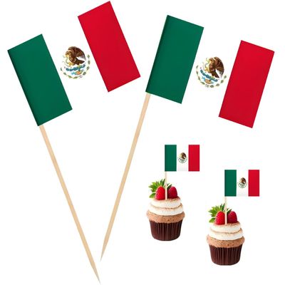 100 Pcs Mexico Flag Mexican Toothpick Flags, Cocktail Picks Mini Stick Cupcake Toppers Country Picks Party Decoration Celebration Cocktail Food Bar Cake Flags