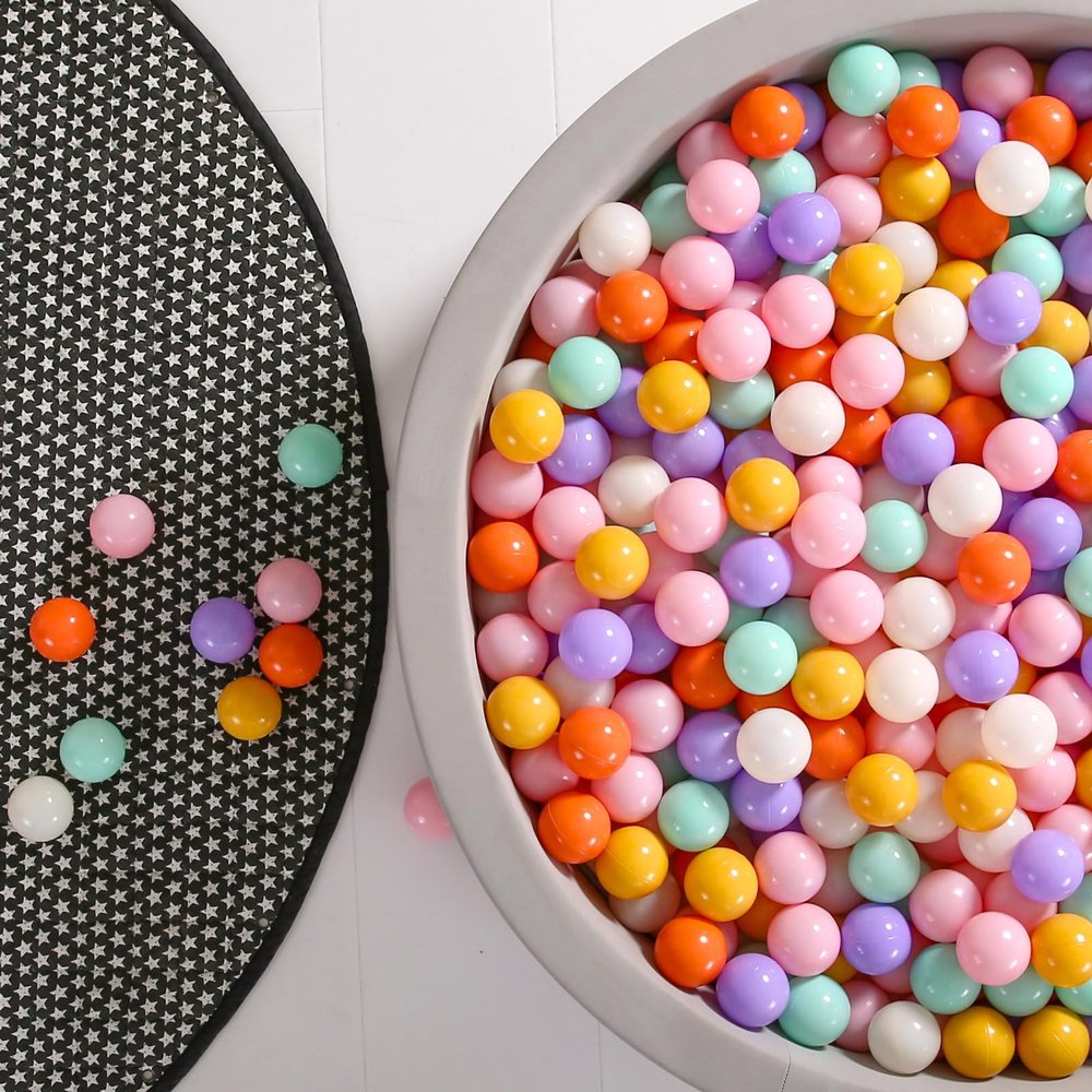 GOGOSO Cream Ball Pit Balls 100 Balls, 2.2 Inch Ball Pool Balls for Baby Fun Toys, Different Shaped for Toddler Ball Pit, Boys Girl Kids Birthday, Tent,Slides, Mixed Hues