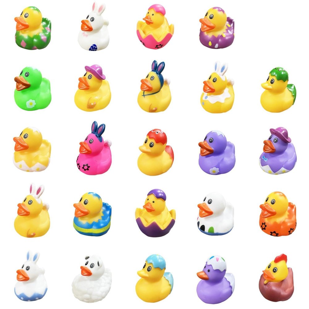 24Pcs Easter Ducks,Mini Rubber Ducks for Kids,2 Inch Bunny Duckies Bath Toys for Easter Party Favors Supplies Decoration,Classroom Exchange Prizes Gifts