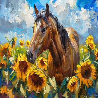 1000 Piece Adult Puzzle,Sunflower and Horse Puzzle Educational Gift, Unique Room Decor Exercise Willpower - Idea Gift