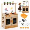 HONEY JOY Mud Kitchen, Fir Wood Outdoor Play Kitchen for Toddlers, 4 Planting Cups, Cookware, Faucet & Sink, DIY Acrylic Board & Blackboard, Storage, Mud Table, Mud Kitchen for Kids Outdoors, Natural view 1