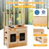 HONEY JOY Mud Kitchen, Fir Wood Outdoor Play Kitchen for Toddlers, 4 Planting Cups, Cookware, Faucet & Sink, DIY Acrylic Board & Blackboard, Storage, Mud Table, Mud Kitchen for Kids Outdoors, Natural view 4