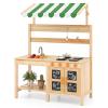 HONEY JOY Mud Kitchen with Canopy, Fir Wood Outdoor Play Kitchen for Toddlers, Faucet & Sink, Blackboard, Cookware, Storage, Mud Table, Mud Kitchen for Kids Outdoors Backyard, Natural (Green Canopy) view 1