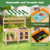 HONEY JOY Mud Kitchen with Canopy, Fir Wood Outdoor Play Kitchen for Toddlers, Faucet & Sink, Blackboard, Cookware, Storage, Mud Table, Mud Kitchen for Kids Outdoors Backyard, Natural (Green Canopy) view 2
