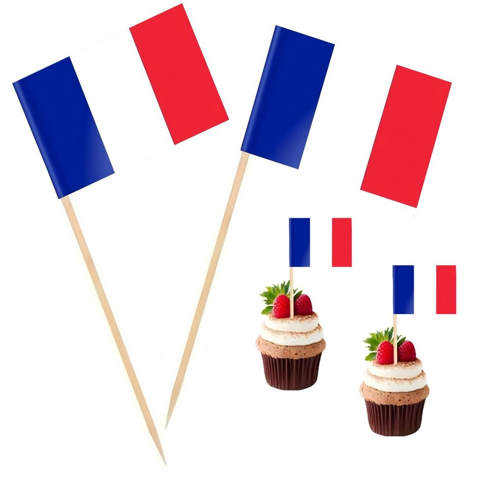 100 Pcs France Flag French Toothpick Flags, Cocktail Picks Mini Stick Cupcake Toppers Country Picks Party Decoration Celebration Cocktail Food Bar Cake Flags 