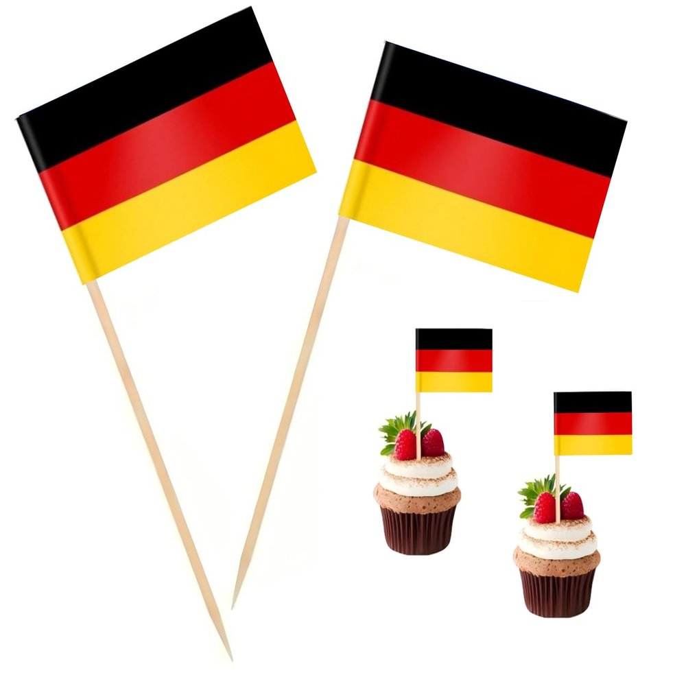 100 Pcs Germany Flag German Toothpick Flags, Cocktail Picks Mini Stick Cupcake Toppers Country Picks Party Decoration Celebration Cocktail Food Bar Cake Flags