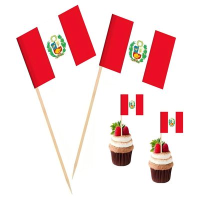 100 Pcs Peru Flag Peruvian Toothpick Flags, Cocktail Picks Mini Stick Cupcake Toppers Country Picks Party Decoration Celebration Cocktail Food Bar Cake Flags 