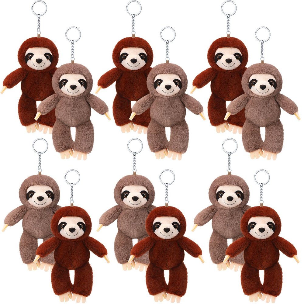 12 Pcs Lovely Mini Sloth Stuffed Keychain 4 Inch Valentine Animal Plush Toys Bulk Small Plushies Keychains Forest Safari Party Favors for Galentine Birthday Carnival Prize Gift Backpack Decor