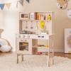 HONEY JOY Kids Kitchen Playset, Wooden Play Kitchen for Toddlers, Microwave, Range Hood, Ice Maker, 18 Cooking Accessories, Little Chef Pretend Play Toy Kitchen Set, Gift for Boys Girls, Golden view 2
