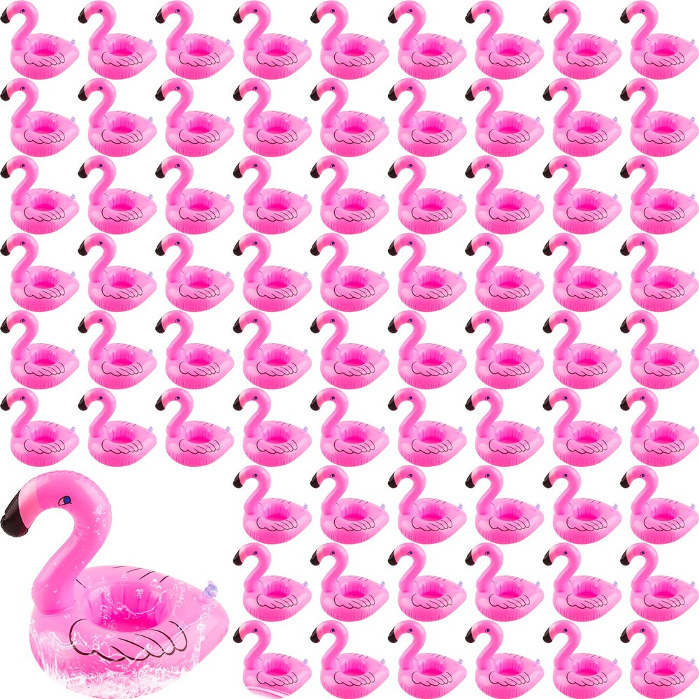 120 Pack Inflatable Flamingo Drink Holders Pink Flamingo Drink Floats Blow Up Flamingo Floating Drink Holder Cup Coasters for Summer Pool Swim Party