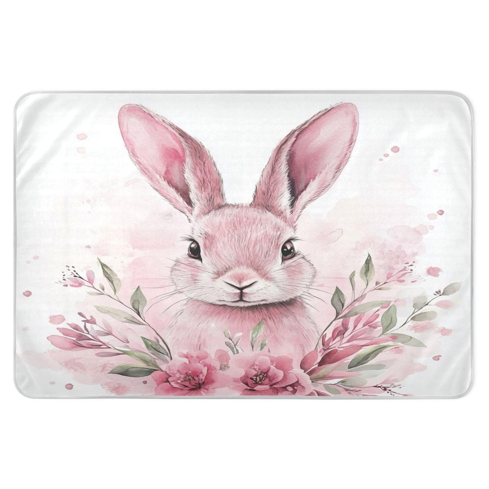 Extra Large Resuable Changing Pad Covers Soft Absorbent Bed Wetting Pads Leakproof Quick Drying Pee Mats for Infant Toddler 52x34in Bunny Rabbit Ears Floral Leaves Easter