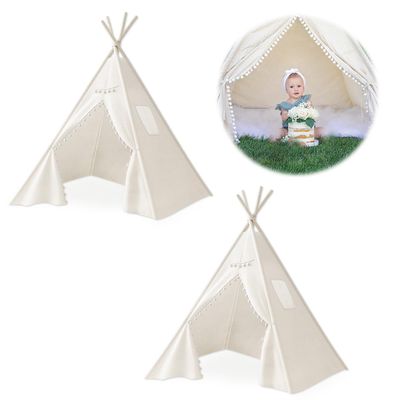 2 PCS Teepee Tent for Kids,Washable Tapered Kids Teepee Tent,Bohemian Teepee Tents,White Collapsible Sleepover Tents,for Boys and Girls Sleepover Pajamas Party Birthday SPA