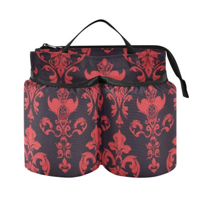 Travel Drink Cup Holder Foldable Fleur-de-lis Simple Line Art Valentine's Day Airplane Travel Accessories Hold Two Coffee Mugs for Suitcase Attachemt