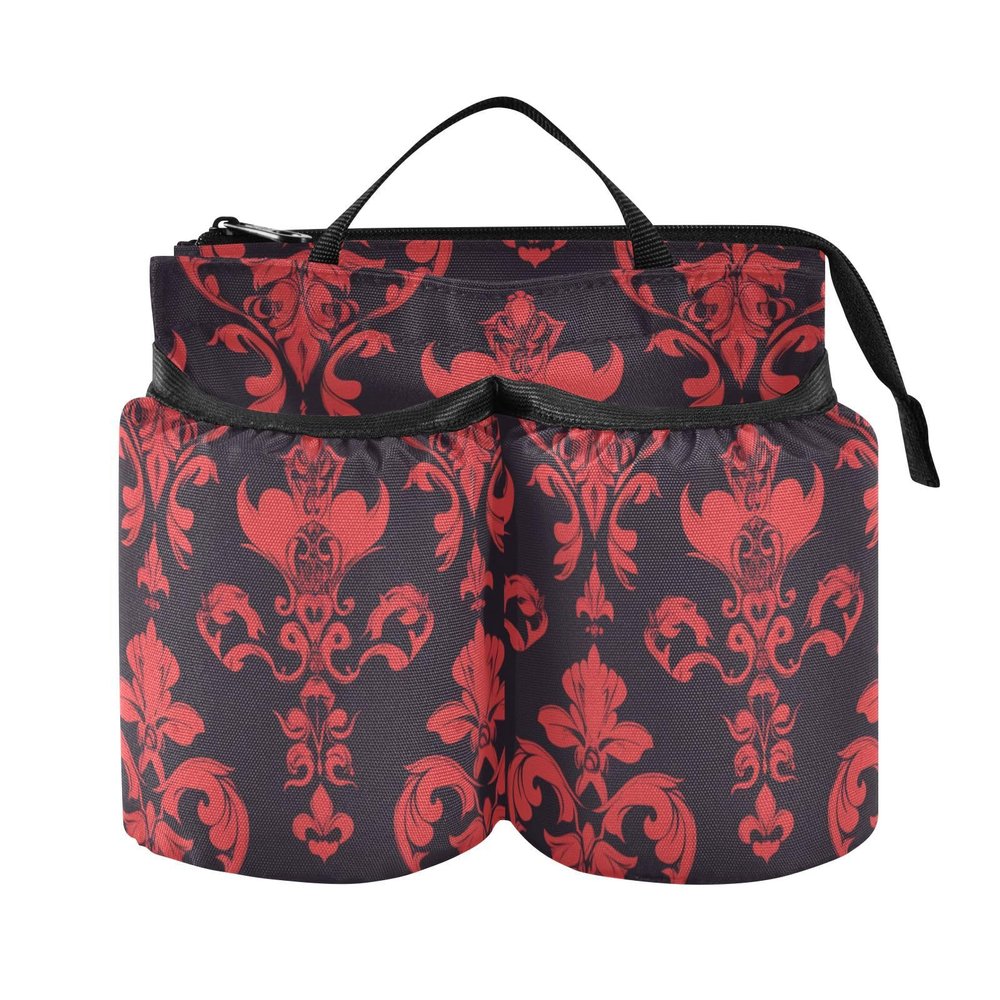 Travel Drink Cup Holder Foldable Fleur-de-lis Simple Line Art Valentine's Day Airplane Travel Accessories Hold Two Coffee Mugs for Suitcase Attachemt