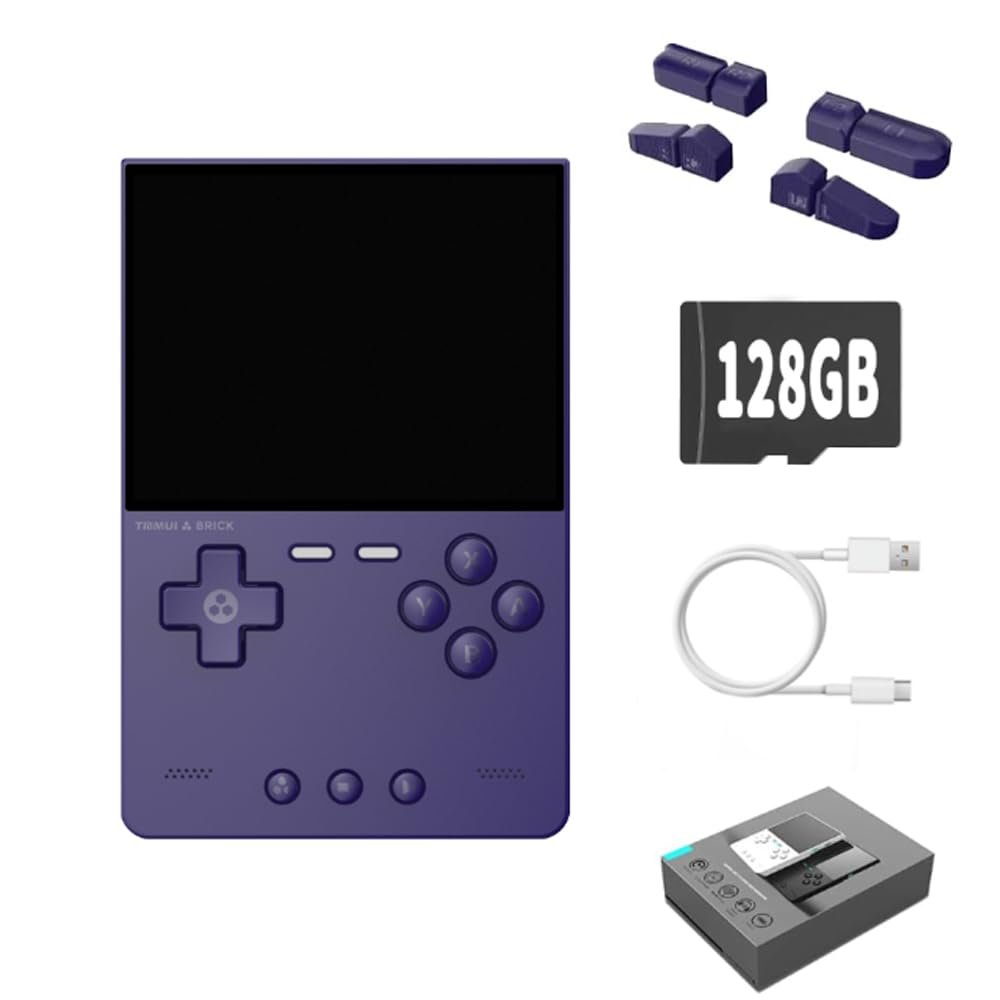 Bigarbee Trimui Brick 128GB Retro Game Console, 3.2-Inch IPS Screen, Portable Handheld Gaming Player, Purple