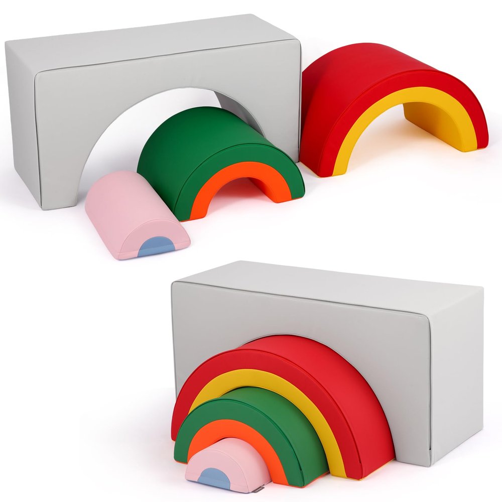 Asweets 4 in 1 Rainbow Foam Climbing Blocks for Toddlers, Indoor Soft Climb and Crawl Play Climbing Toys for Creativity & Imagination, Recognize Color(Red-Blue)