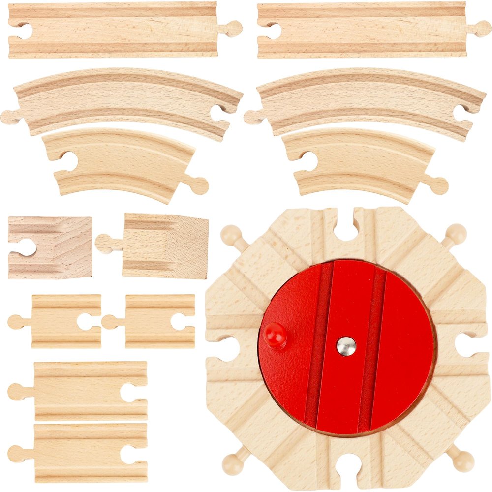 15 Pcs Wooden Train Track Bulk Hardwood Track Rotating Turntables Wood Train Track Expansion Packs Compatible with Most Railway Set