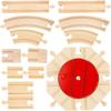 15 Pcs Wooden Train Track Bulk Hardwood Track Rotating Turntables Wood Train Track Expansion Packs Compatible with Most Railway Set view 1