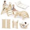 BlueWood Pikler Triangle Set with Cushion, 8-in-1 Climbing Toys for Toddlers, Montessori Philosophy Play Jungle Gym with Arch, Ramp, Ladder(Natural Wood) view 1