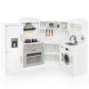 KOTEK Corner Play Kitchen, Wooden Kids Toy Kitchen w/Sound & Light, Range Hood, Ice Maker, Washing Machine, Microwave, Oven, Sink, Chef Suit, Interactive Kitchen Playset for Toddlers (White) view 1