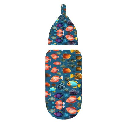 WZYCWB Submarine Reef Fish Universal Swaddle Blanket for Baby, Swaddle Receiving Blanket for Baby, Newborn Receiving Set with Matching Head Cap,