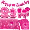 162PCS Hot Pink Happy Birthday Party Supplies Set, Paper Plates, Cups, Napkins, Utensils, Tablecloth, Serves 20 view 1