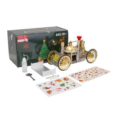 BrickCraftWorks Metal Steam-Powered Car Model, Hot Air Stirling Steam Engine Model, Educational Mechanical Vehicle Artwork