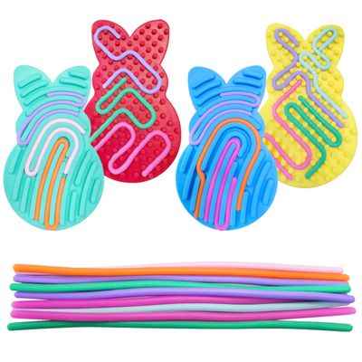 4 Pcs Easter Bunny Sensory Activity Board Toys Double-Side Silicone Fidget Toy for Kids Boys Girls Calming for Anxiety Easter Basket Stuffers Eggs Fillers Party Favors Gifts