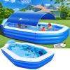 Inflatable Pool with Canopy, Large Inflatable Swimming Pool for Kids,Adult, Blow Up Pools with Seats,Backrest.Durable Thickened Inflatable Family Pools for Backyard,118"x75"x22"-Dark Blue view 1