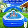 Inflatable Pool with Canopy, Large Inflatable Swimming Pool for Kids,Adult, Blow Up Pools with Seats,Backrest.Durable Thickened Inflatable Family Pools for Backyard,118"x75"x22"-Dark Blue view 2