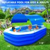 Inflatable Pool with Canopy, Large Inflatable Swimming Pool for Kids,Adult, Blow Up Pools with Seats,Backrest.Durable Thickened Inflatable Family Pools for Backyard,118"x75"x22"-Dark Blue view 3