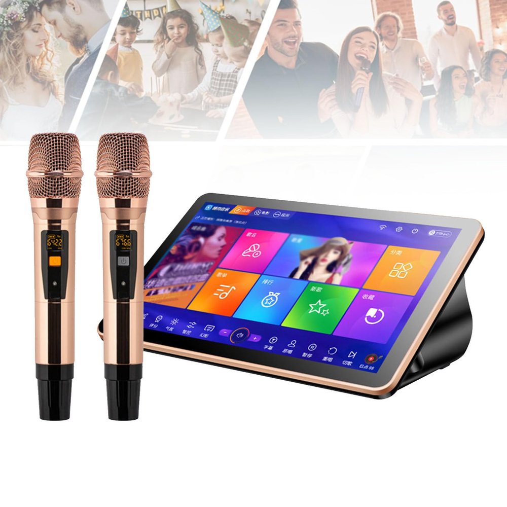 JTYMZYY All in One Karaoke Machine, 18.5 Inch Touch Screen Phone Remote & App Control Karaoke Machine with Wireless Mic, KTV Singing Karaoke Player for Family Bar Home Party,500G