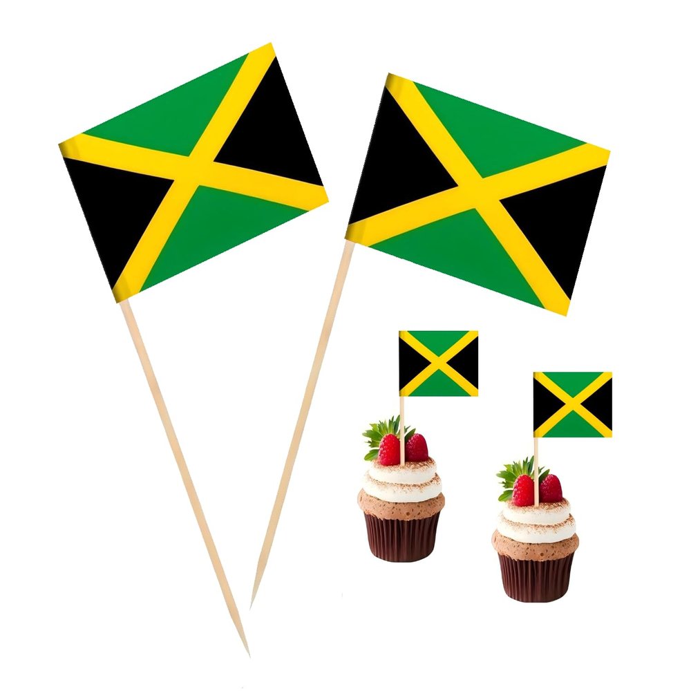 100 Pcs Jamaica Flag Jamaican Toothpick Flags, Cocktail Picks Mini Stick Cupcake Toppers Country Picks Party Decoration Celebration Cocktail Food Bar Cake Flags 