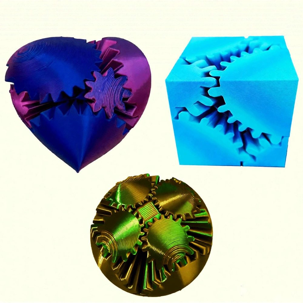 3 Pcs Gearball Fidget Toy, Gearsphere - The Steampunk Whirling Wonder Fidget Gear Ball, RotatingTwisted Heart Sensory Toys for Stress Relief, Desk Fidget for Adults Office, ADHD Anxiety