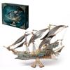 3D Wooden Puzzles for Adults, Pirate Ship Model Brain Teaser Puzzles Building Kits DIY Hobbies for Adults for Men, Women, DIY Educational Desk Room Decoration (Green) view 1