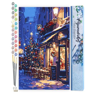Figured'Art Paint by Numbers for Adults Festive Night Cafe 16x20in - Craft Art Painting DIY Kit Rolled Canvas Without Frame