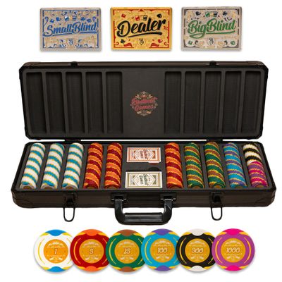 500 Piece Poker Set with Numbered Values - 14 Gram 40 mm Clay Poker Chips - Durable Carrying Case & Playing Cards - Features Dealer, Small Blind, and Big Blind Position Markers
