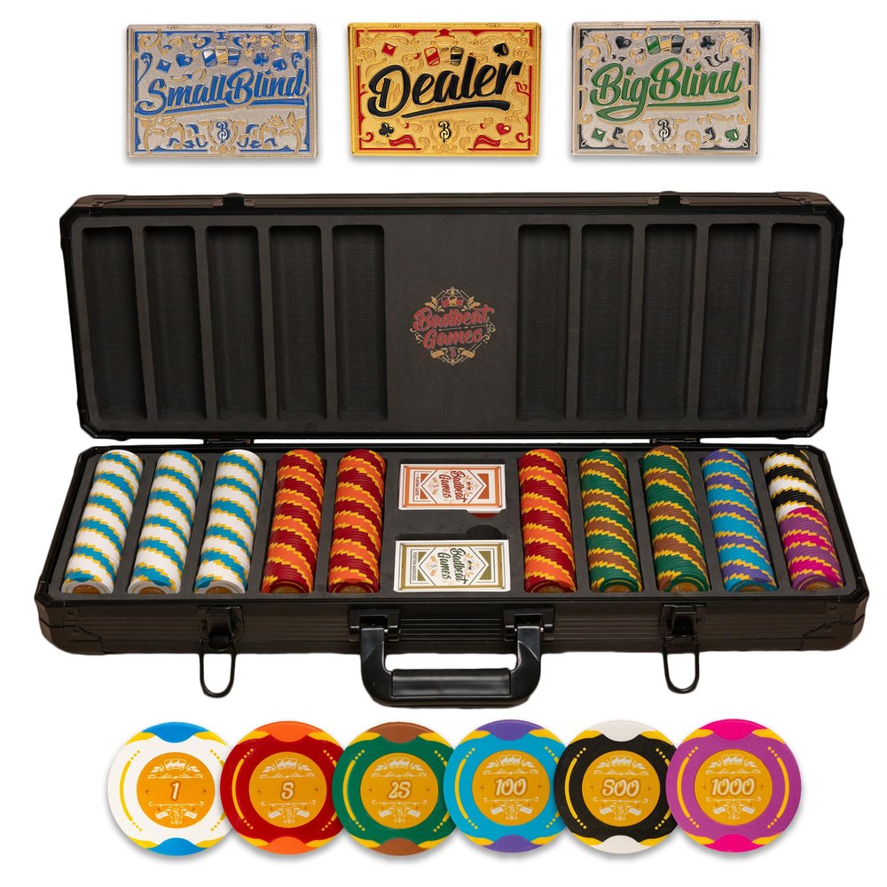 500 Piece Poker Set with Numbered Values - 14 Gram 40 mm Clay Poker Chips - Durable Carrying Case & Playing Cards - Features Dealer, Small Blind, and Big Blind Position Markers