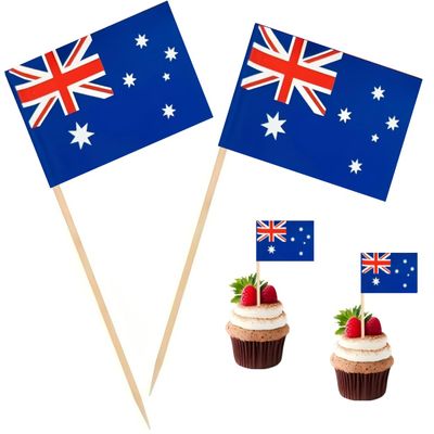 100 Pcs Australia Flag Australian Toothpick Flags, Cocktail Picks Mini Stick Cupcake Toppers Country Picks Party Decoration Celebration Cocktail Food Bar Cake Flags