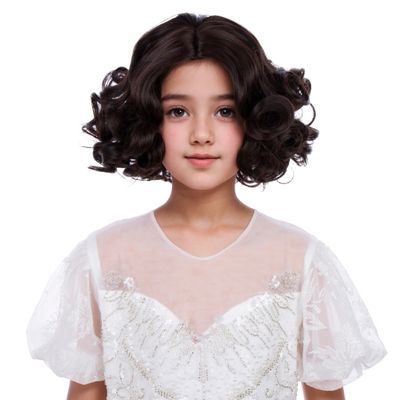 Edivd Girls Brown Wig Kids Short Brown Wavy Curly Wig for Halloween Cosplay Party Heat Resistant Synthetic Wigs with Wigs Cap