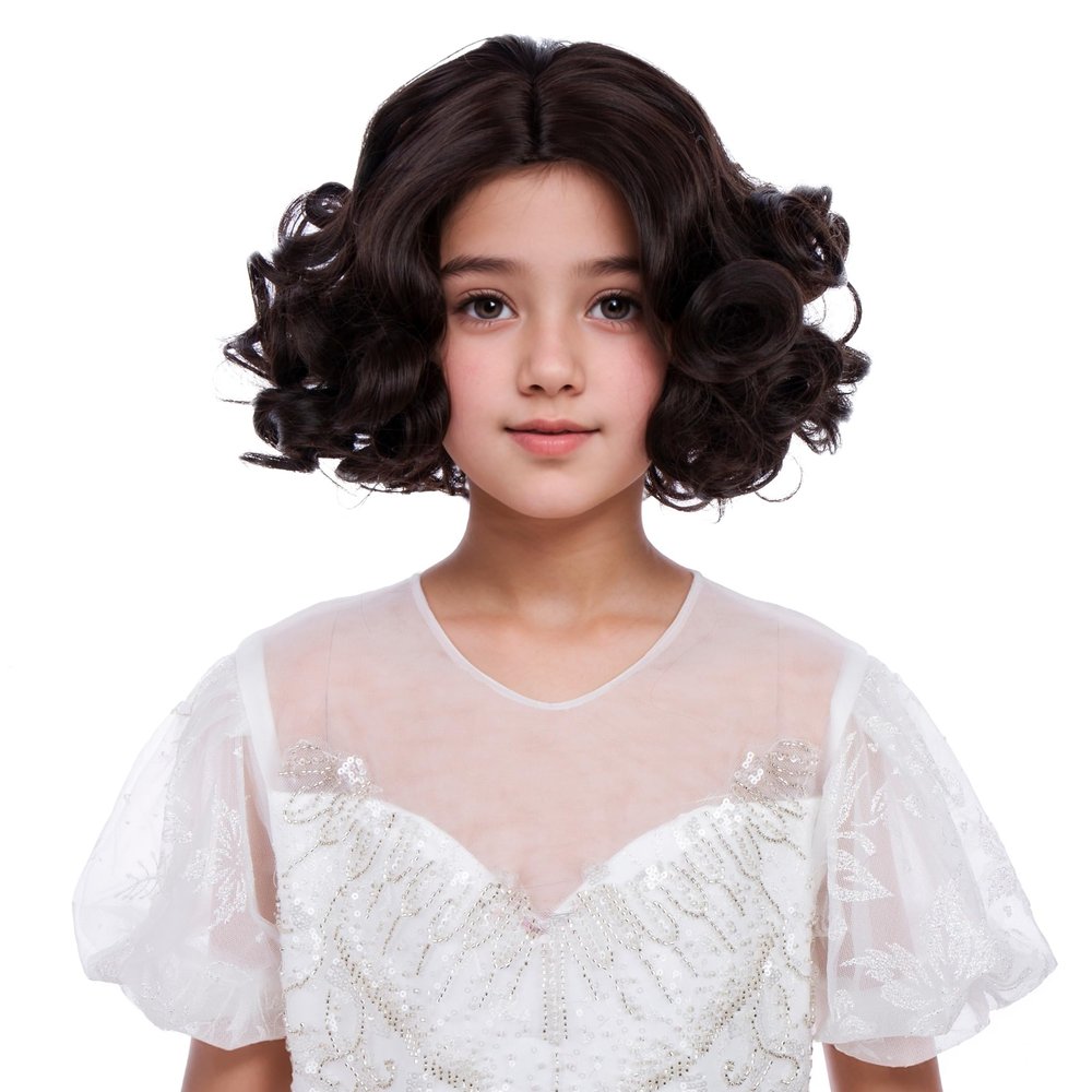 Edivd Girls Brown Wig Kids Short Brown Wavy Curly Wig for Halloween Cosplay Party Heat Resistant Synthetic Wigs with Wigs Cap
