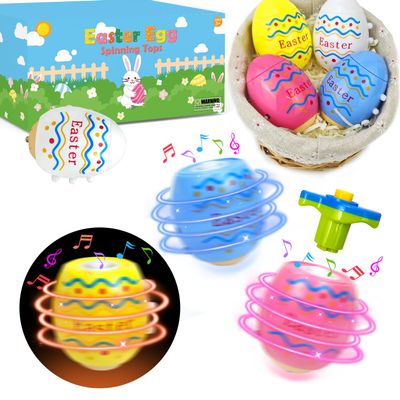 Easter Party Favors Basket Stuffers for Toddler Boys Girls,12 Pack Light up Spinning Tops Toys with Music, Easter Egg Hunt Supplies Goodie Treat Bag Pinata Fillers Classroom Prize Gift Stuff for Kids