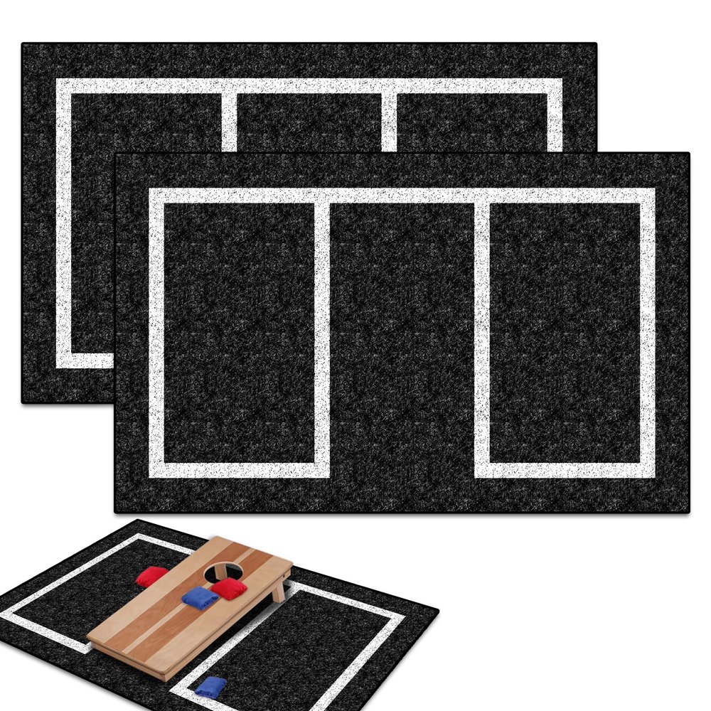 2 Packs Cornhole Mats 5 x 8 Ft Felt Prevent Slipping Cornhole Pads for Cornhole Board Pitch Pads Cornhole Board Accessories Mats on Grass Bags Clean (White Line)