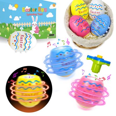 Light up Easter Eggs Hunt Supplies for Kids, 8 Pack Easter Basket Stuffers Fillers for Toddler Boys Girls, Spinning Tops Toys Gifts with Music, Goodie Treat Bag Essentials Party Favors Classroom Prize