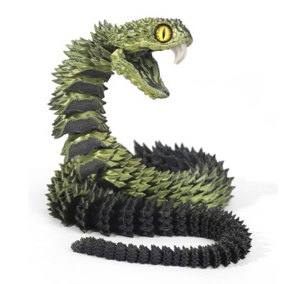 3D Printed Snake 3D Printed Animals 3D Printed Articulated Snake A Snake with Teeth, Perfect Desk Pet for Animal Collectors,3D Printed Snake Toys (Black Gold)
