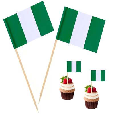 100 Pac Nigeria Flag Nigerian Toothpick Flags, Cocktail Picks Mini Stick Cupcake Toppers Country Picks Party Decoration Celebration Cocktail Food Bar Cake Flags 
