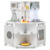 Costzon Corner Play Kitchen, Wooden Kids Kitchen Playset w/Water Circulation, Real Light & Sound, Microwave, Range Hood, Stove, Oven, Toy Kitchen Set for Kids Toddlers, Gift for Boys Girls 3+ (Grey) view 1
