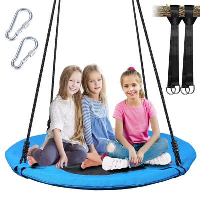 40 Inch Tree Swing, Saucer Swing for Kids Outdoor, Round Swings with Hanging Straps, Adjustable Rope Easy to Assembly (Blue)