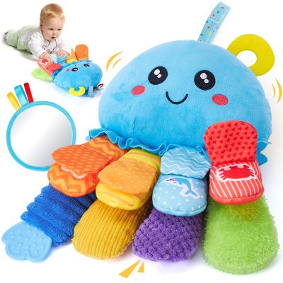 hahaland 8-in-1 Baby Sensory Tummy Time Toys 3-6 Months Developmental Infant Toys 0-6 Months, Newborn Baby Toys for Boy Girl Gift Montessori Rattle Teething Octopus Toy
